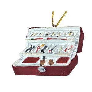 Fishing Tackle Box Ceramic Ornament Gold String Hanger 2 x 2.75-in Holiday Gift